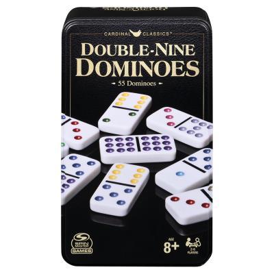Domino Double 9 de couleur dans une boite en métal | Extension