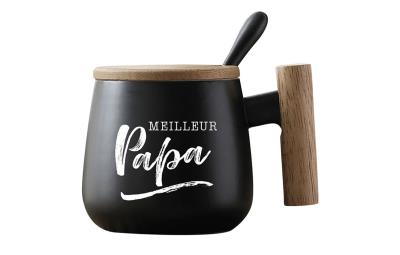 Tasse avec cuillère et couvercle en bambou - Meilleur Papa | Cadeau