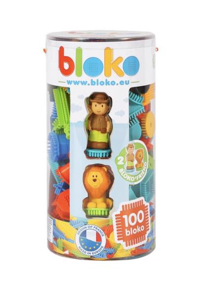 BLOKO – Tube de 100 BIoko avec 4 Figurines 3D Jungle | Jeux collectifs & Jeux de rôles