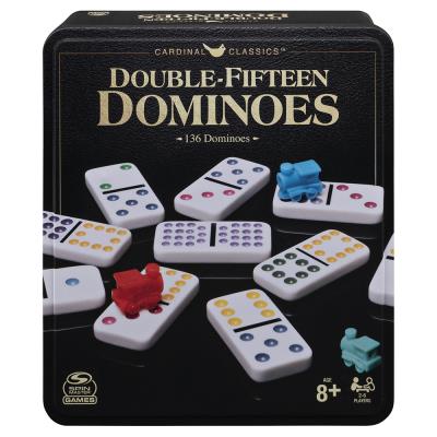 Dominos double-15 couleur dans une boite métal | Jeux classiques
