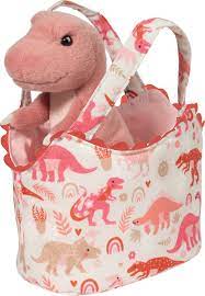 Peluche - Dino rose dans un sac | Peluche et marionnette