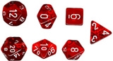 Ensemble de 7 dés polyédriques transparents rouge | Jeux de cartes et de dés classiques