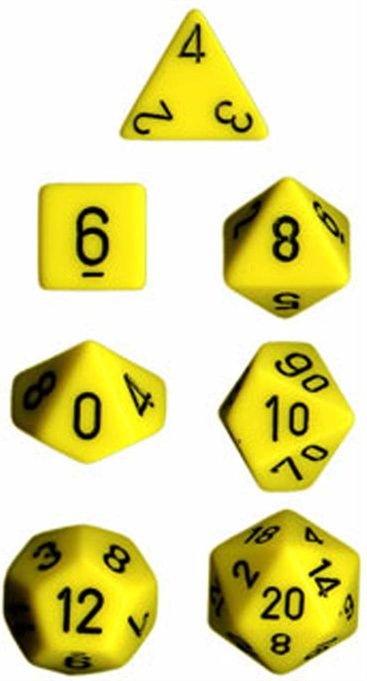 Ensemble de 7 dés polyédriques opaques jaune  | Jeux de cartes et de dés classiques
