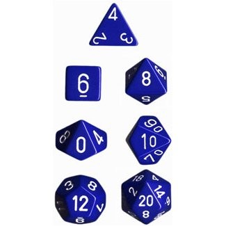 Ensemble de 7 dés polyédriques opaques bleu avec chiffres blancs | Jeux de cartes et de dés classiques