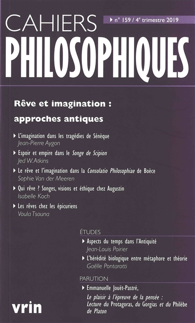 Cahiers philosophiques, n° 159 Rêve et imagination : approches antiques | 