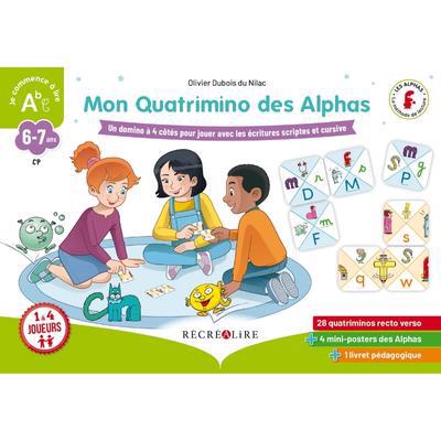 Mon Quatrimino des Alphas : un domino à 4 côtés pour jouer avec les écritures scriptes et cursives : CP, 6-7 ans | Français