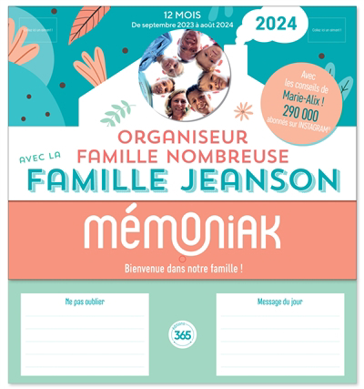 Organiseur familial spécial famille nombreuse avec la famille Jeanson 2024 : 12 mois, de septembre 2023 à août 2024 | 