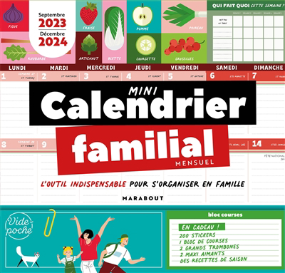 Mini calendrier familial mensuel : l'outil indispensable pour s'organiser en famille : septembre 2023-décembre 2024 | 