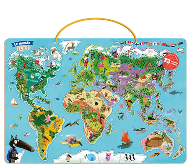 Ma carte du monde magnétique en puzzle : je découvre le monde avec Loup | Casse-têtes