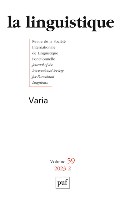 Linguistique (La), n°2 (2023) - Varia | 