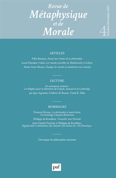 Revue de métaphysique et de morale n°4 (2023) | 