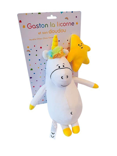 Gaston la licorne et son doudou | Peluche et marionnette
