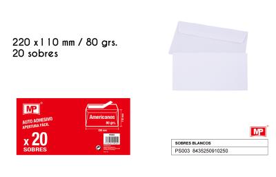 Paquets de 20 enveloppes blanches | Enveloppes, ouvre-lettres, mouilleurs