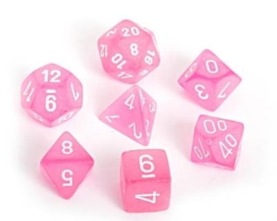 Ensemble de 7 dés polyédriques Givrés rose avec chiffres blancs | Jeux de cartes et de dés classiques