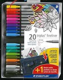 Feutres triplus Fineliner 20pc Prime étui en denin | Crayons de couleur, feutres  et craies